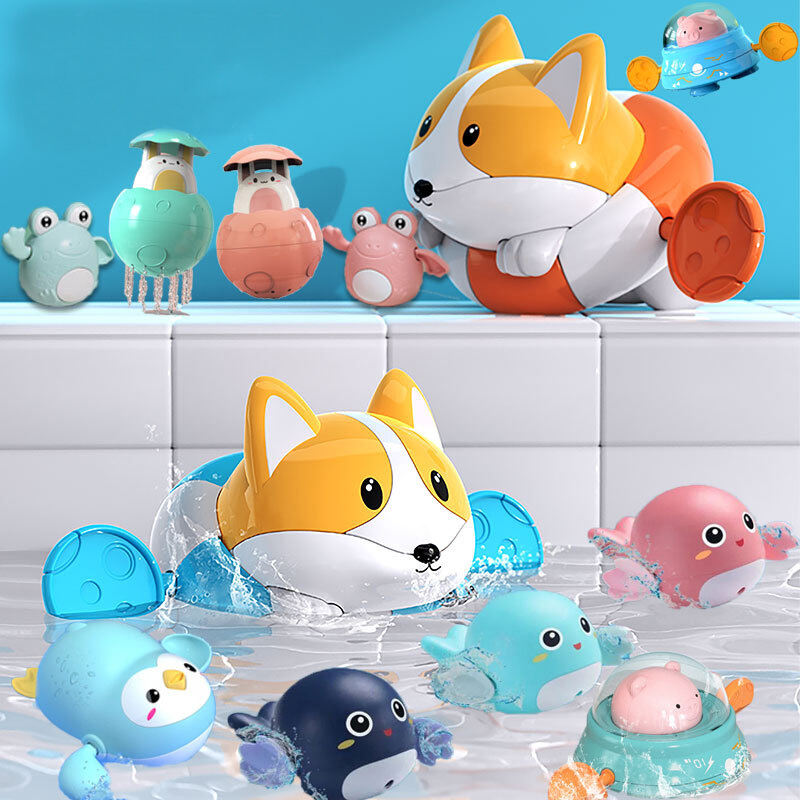 HDY Baby Bath Toy Showering Swimming Toys Cute Cartoon Animal Turtle Duck Kids Pool Water Gift Mainan Mandi Infant Bathing Swim Early Learning Babytoy Toddler Educational Shower Babytoys for Boy Girl 